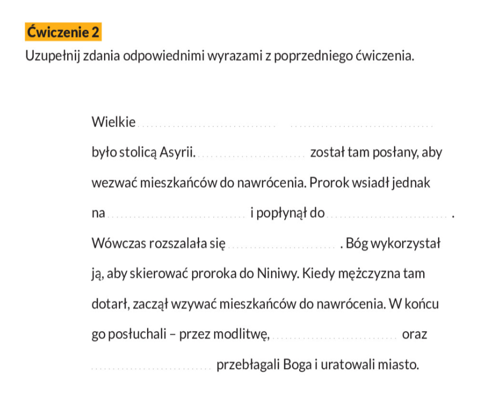 Klasa 5 Historia Jonasza - zadania