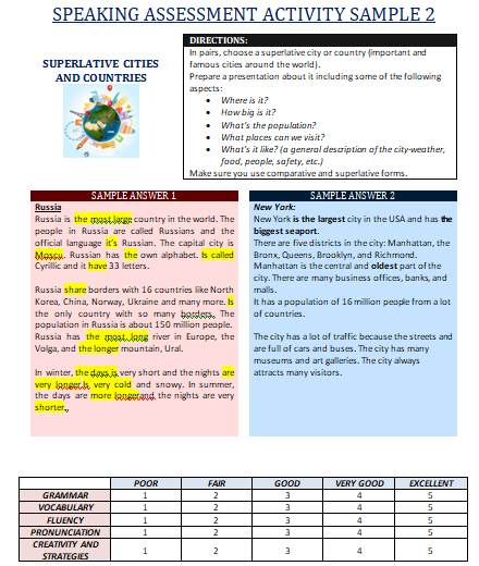 Ingles - SPEAKING ASSESSMENT ACTIVITY SAMPLE 2 | Genially